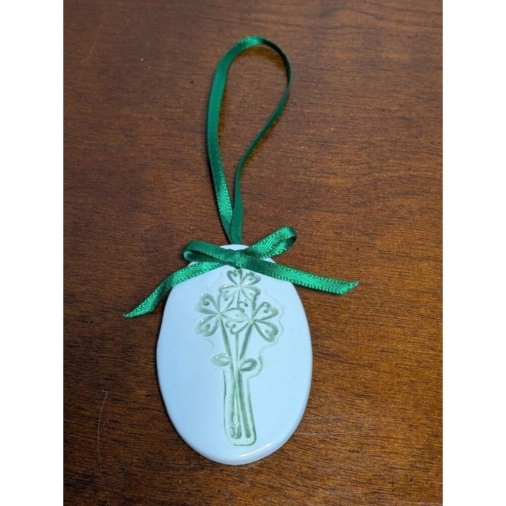 Holy Childhood Ceramic Shamrock Ornament Green Ribbon St. Patrick's Day Irish